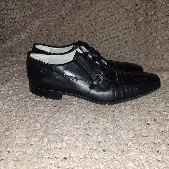 CESARE PACIOTTI-Black Leather-Buckle/Lace Concept-Sz 7.5-Excellent - Picture 5 of 8